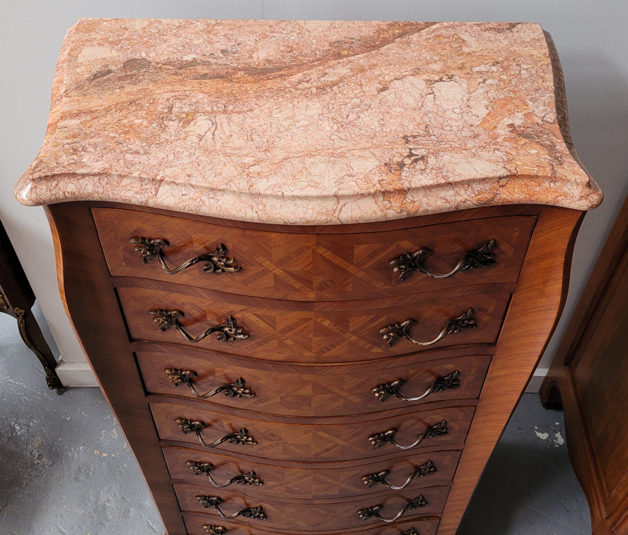 Stunning French Louis XV Style Marble Top Semainier Chest