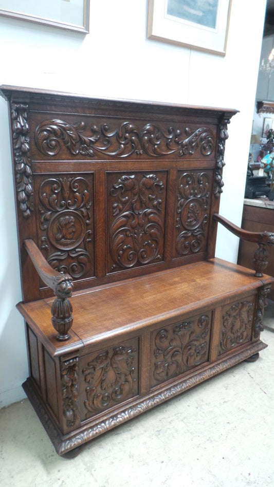 French Oak Carved Hall Seat