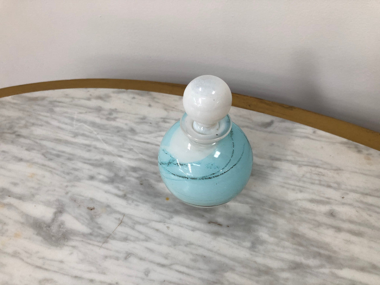 Nick Wirdnam Round White & Blue Art Glass Scent Bottle | Antique & Vintage | Moonee Ponds Antiques | Australia Wide Delivery