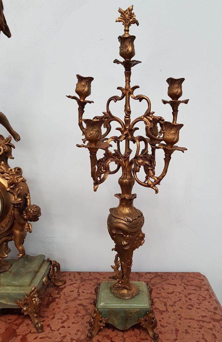 19th Century French Gilt & Onyx Marble Three Piece Clock Set | Antique & Vintage | Moonee Ponds Antiques | Australia Wide Delivery