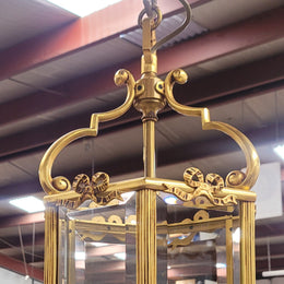 Charming three globe French bronze hexagonal ceiling light with beveled glass. Fully rewired to Australian standards and has been sourced from France. In good original condition.