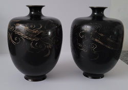 Pair of Antique Meiji Period Japanese Etched Bronze Vases | Antique & Vintage | Moonee Ponds Antiques | Australia Wide Delivery