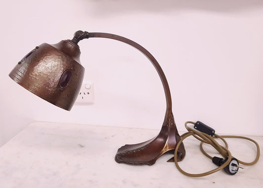 French Art Nouveau Jewelled  & Copper Table Lamp