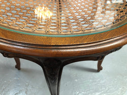 French Carved & Cane Round Table With A Glass Top | Antique & Vintage | Moonee Ponds Antiques | Australia Wide Delivery