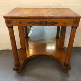 Art Deco Empire Style Console/Desk. It has a mirror underneath and a dawer. It could be used as a console table or as a small desk. In good restored condition.