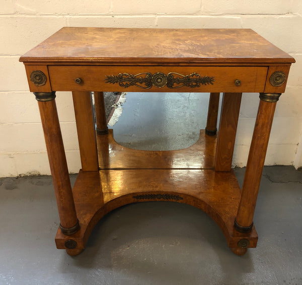 Art Deco Empire Style Console/Desk. It has a mirror underneath and a dawer. It could be used as a console table or as a small desk. In good restored condition.