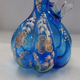 Blue Victorian Art Glass Handled Vase
