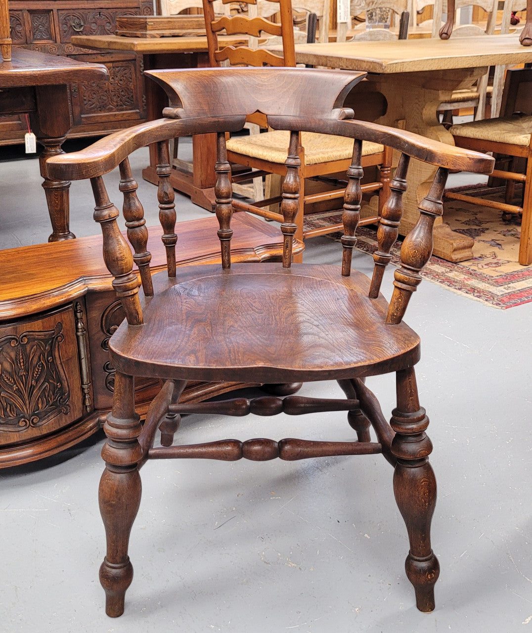 Just landed from France we have four amazing Victorian bow back chairs traditionally called a "smokers chair". They have been constructed from beautiful solid Elm wood and are very comfortable to sit in. All four are in good original detailed condition and are being sold individually for $550.00 each. Please contact us know if you would like more photos or information.