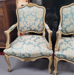 Pair of French Upholstered Louis XV Style Painted Armchairs | Antique & Vintage | Moonee Ponds Antiques | Australia Wide Delivery
