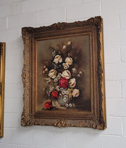 Attractive French Floral Oil On Canvas In Decorative Gilt Frame | Antique & Vintage | Moonee Ponds Antiques | Australia Wide Delivery