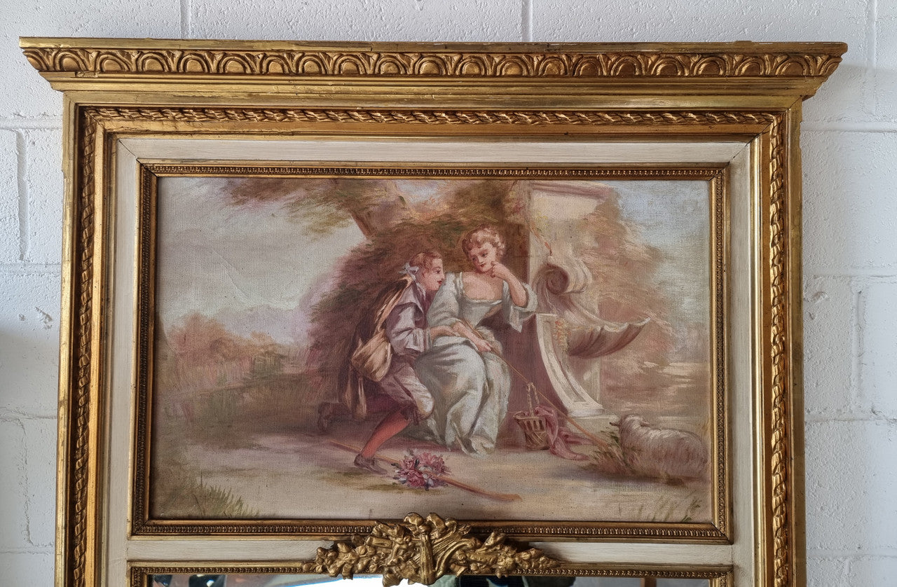 Antique French Gilt & Hand Painted Decorative Trumeau Mirror | Antique & Vintage | Moonee Ponds Antiques | Australia Wide