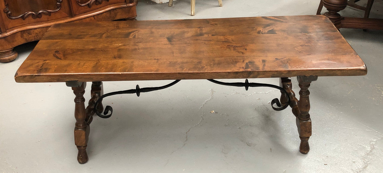 Vintage French Fruitwood & Iron Stretcher Base Coffee Table | Antique & Vintage | Moonee Ponds Antiques | Australia Wide Delivery