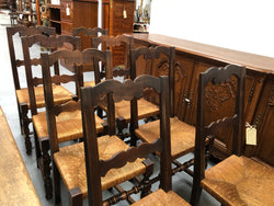 Set of 10 French Fruitwood Rush Seat Dining Chairs | Antique & Vintage | Moonee Ponds Antiques | Australia Wide Delivery