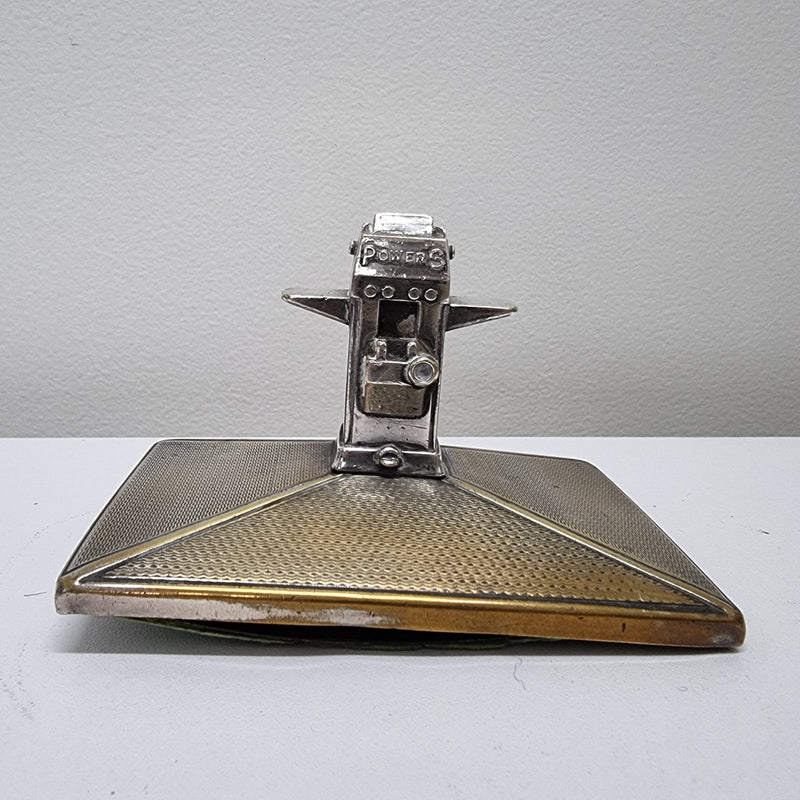 Unusual Edwardian silver plated and brass ink blotter/ desk paperweight in the form of a powerstation. In good original condition for its age. Please view photos as they help form part of the description.