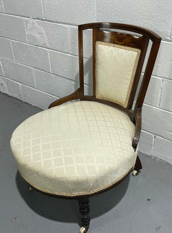 Edwardian Sheraton Inlaid Upholstered Bedroom Chair | Antique & Vintage | Moonee Ponds Antiques | Australia Wide Delivery