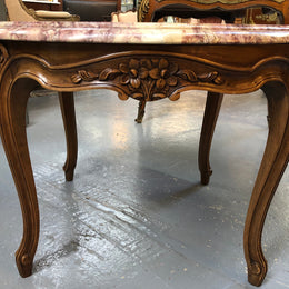 Louis  XV th Style Walnut Marble Top Round Coffee Table