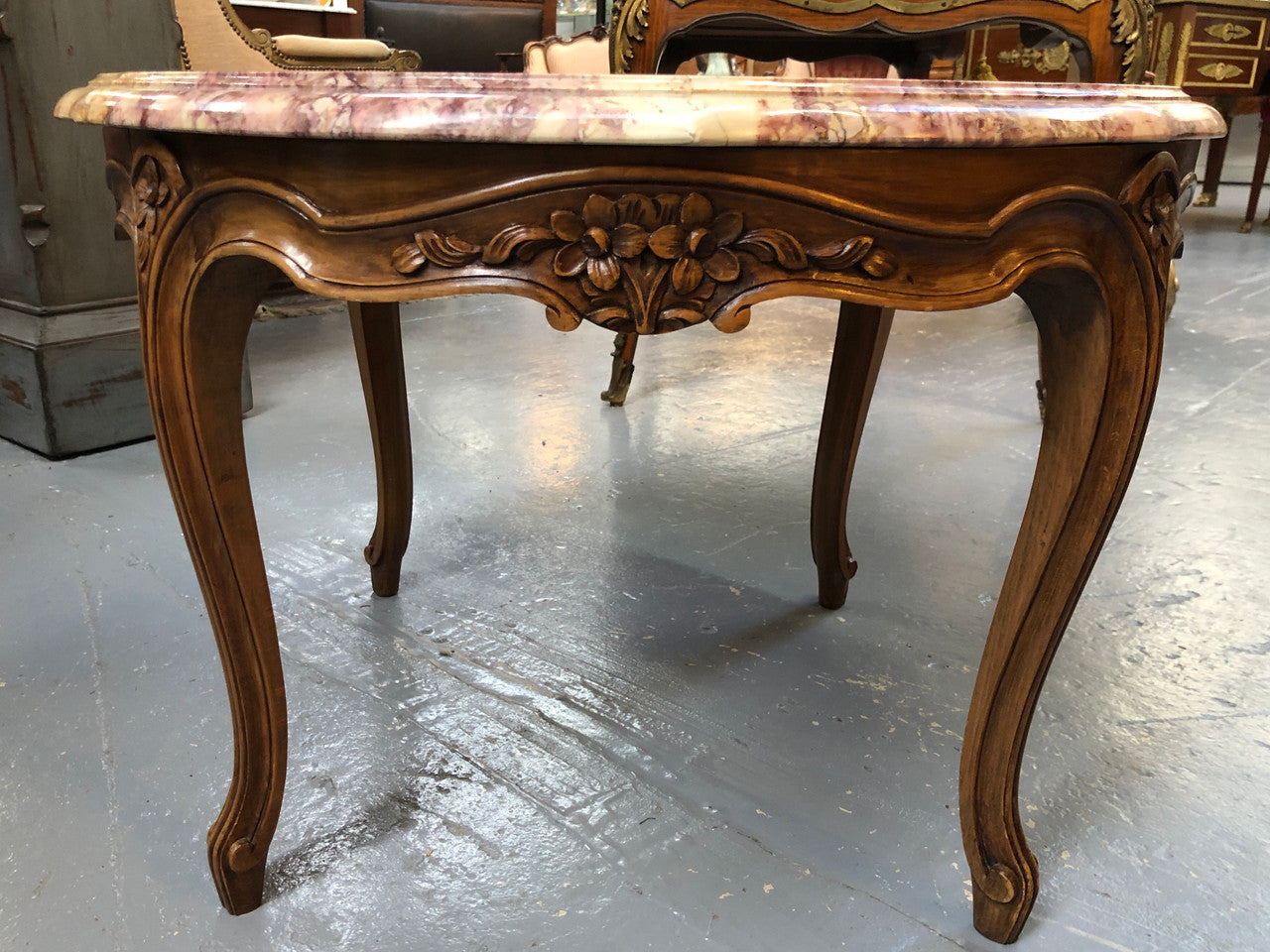 Louis XV th Style Walnut Marble Top Round Coffee Table | Antique & Vintage | Moonee Ponds Antiques | Australia Wide Delivery