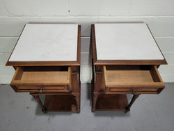 Pair Parquetry Walnut Bedside Cabinets With Inset Marble Top | Antique & Vintage | Moonee Ponds Antiques | Australia Wide Delivery