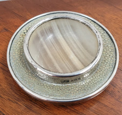 Mappin & Webb Sterling Silver & Banded Agate & Shagreen Antique Pin Dish | Antique & Vintage | Moonee Ponds Antiques | Australia Wide Delivery