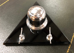 Triangular Art Deco Chrome & Glass Ink Well | Antique & Vintage | Moonee Ponds Antiques | Australia Wide Delivery