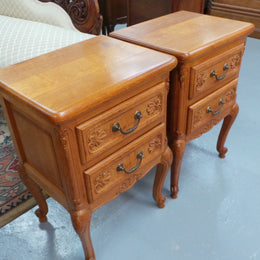 Beautiful Pair of Louis XV Style Light Oak Bedside