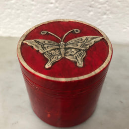 Vintage Hand Carved Marble Trinket Box With Butterfly