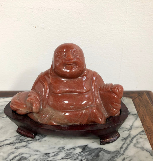 Vintage Carved Agate Buddha on bespoke wooden stand