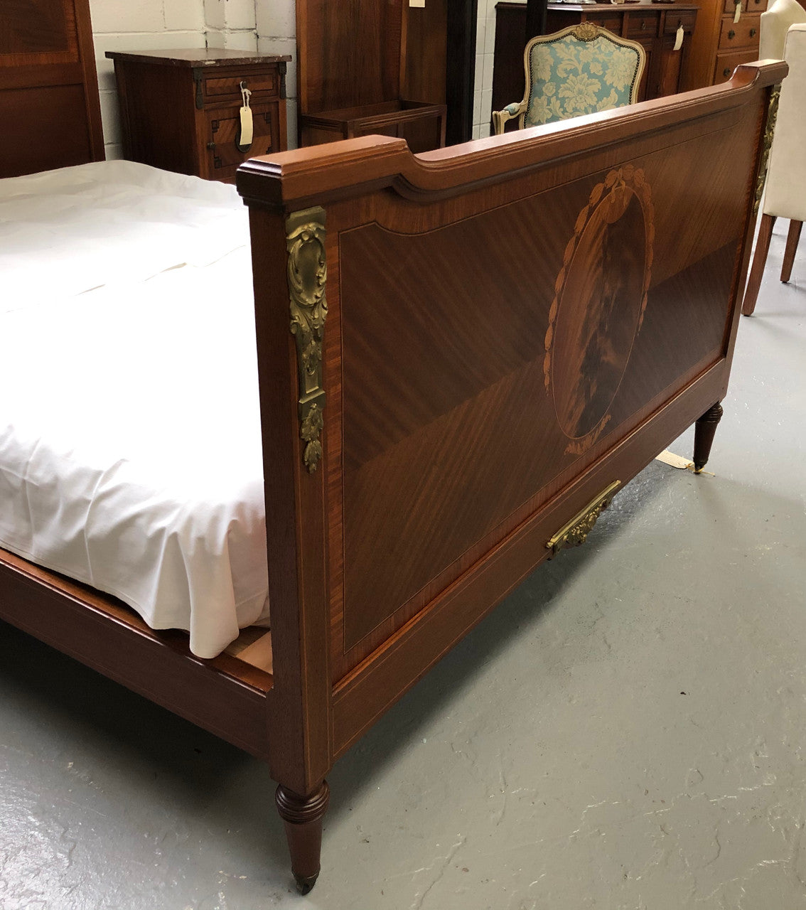 French Louis XVI Style Walnut Queen Size Bed