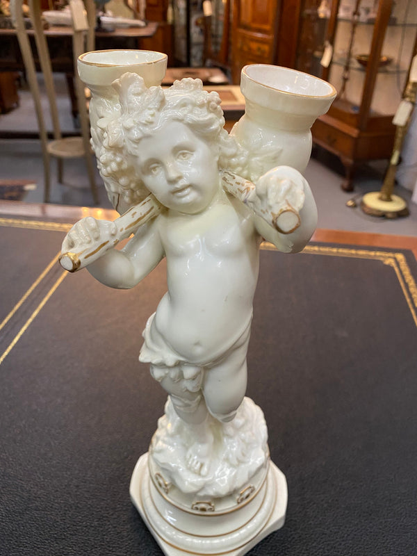 Victorian Porcelain Cherub Statue Posy Vase