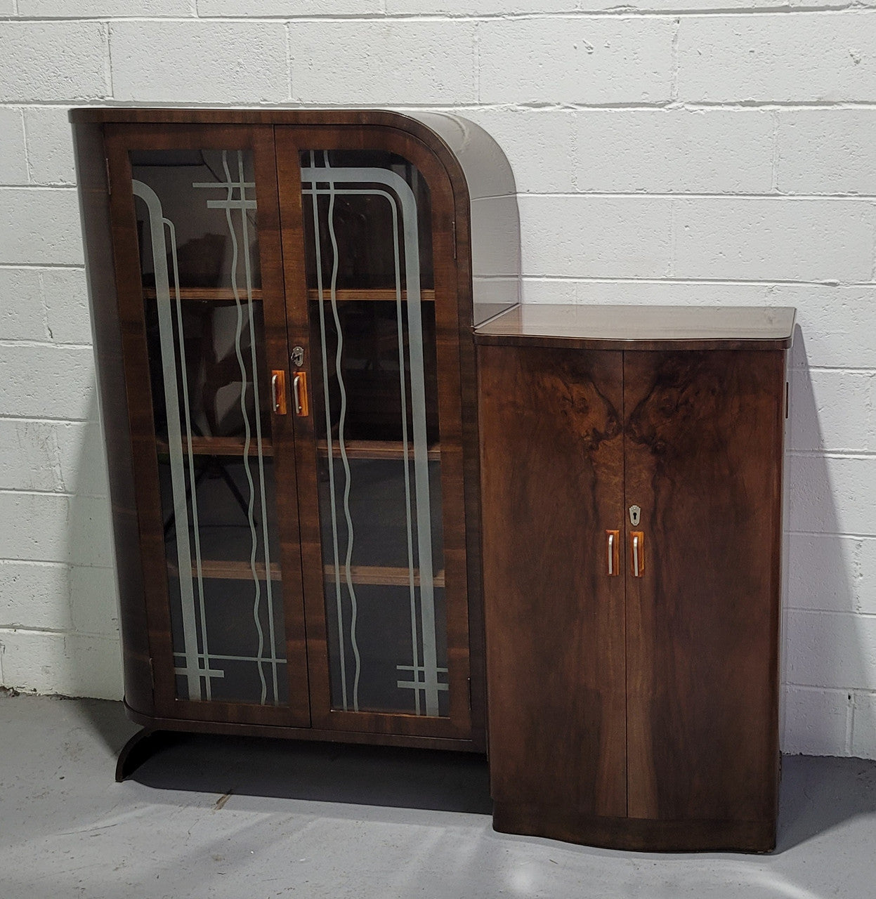 Art Deco Walnut Display - Drinks Cabinet