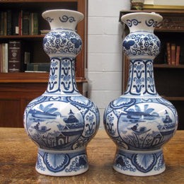 Pair Of Antique Delft Vases-1
