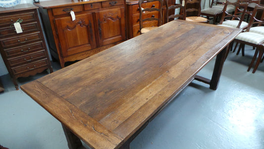 French Oak Farmhouse Table With Strecher Base
