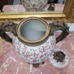 Large Attractive Ceramic Ornamental Lidded Jar with Stunning Ormolu Features