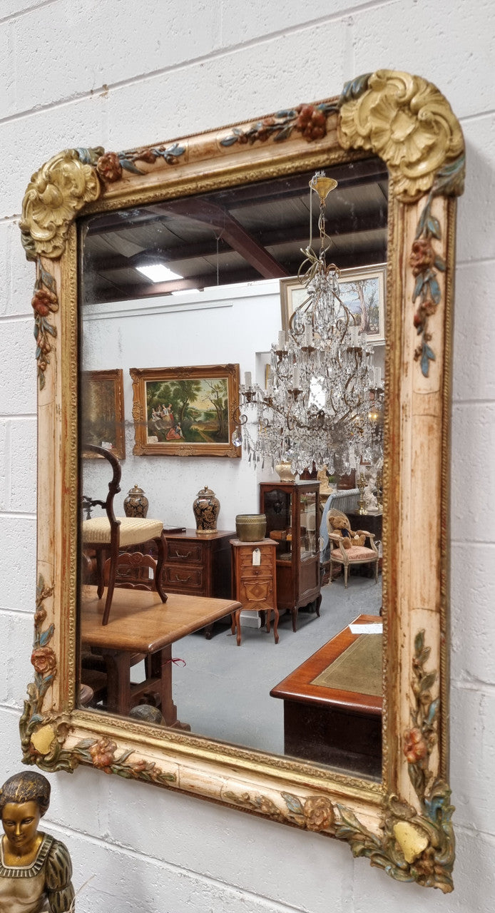 Lovely French 19th century hand painted wall mirror. Sourced from France and in good original detailed condition. Please see photos as it forms part of the description.