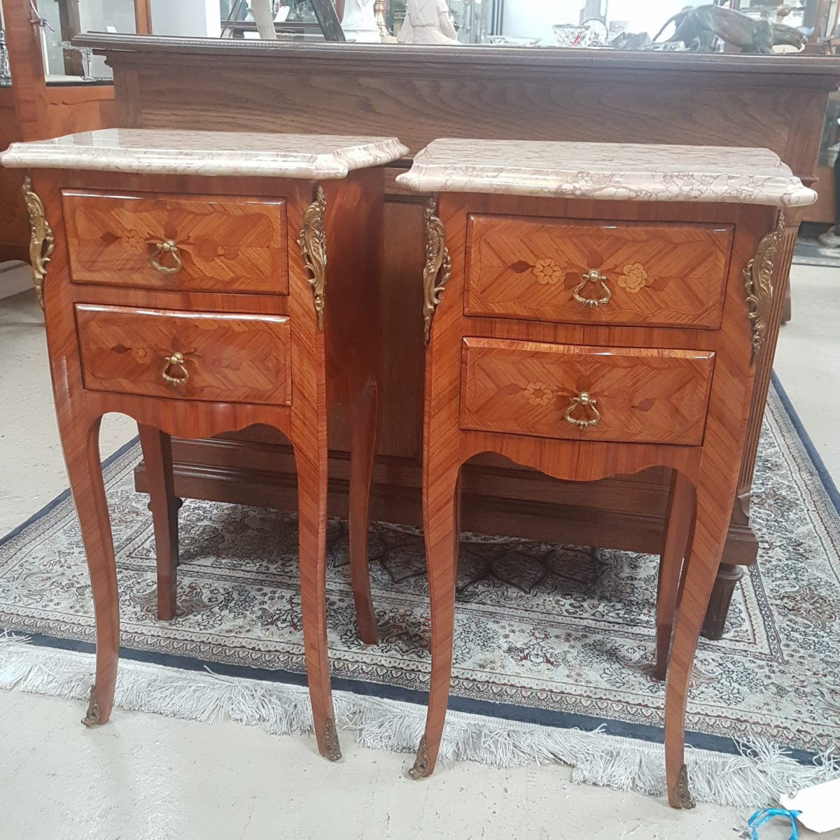 Kingwood Floral Marquetry Inlay Bedsides | Antique & Vintage | Moonee Ponds Antiques | Australia Wide Delivery