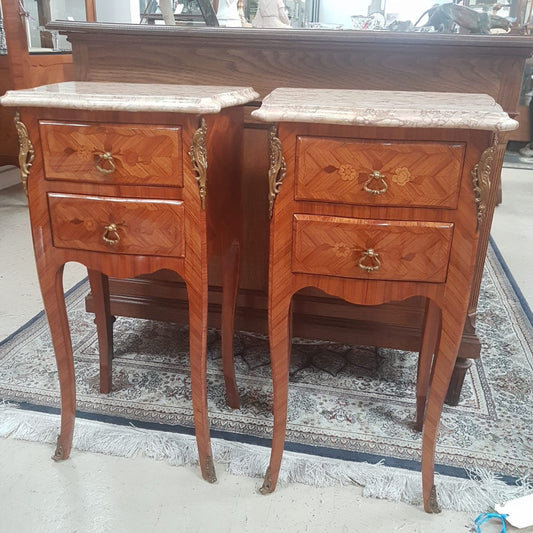 Kingwood Floral Marquetry Inlay Bedsides