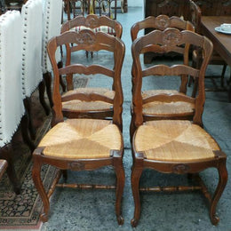 Solid Set Of Ten French Oak Rush Seat Dining Chairs