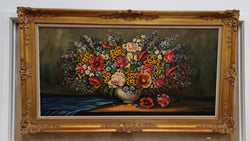 Large Colorful Floral Oil Painting on Canvas In Gilt Framed | Antique & Vintage | Moonee Ponds Antiques | Australia Wide Delivery