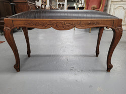 French Oak Newly Upholstered Leather Look Duet Stool | Antique & Vintage | Moonee Ponds Antiques | Australia Wide Delivery