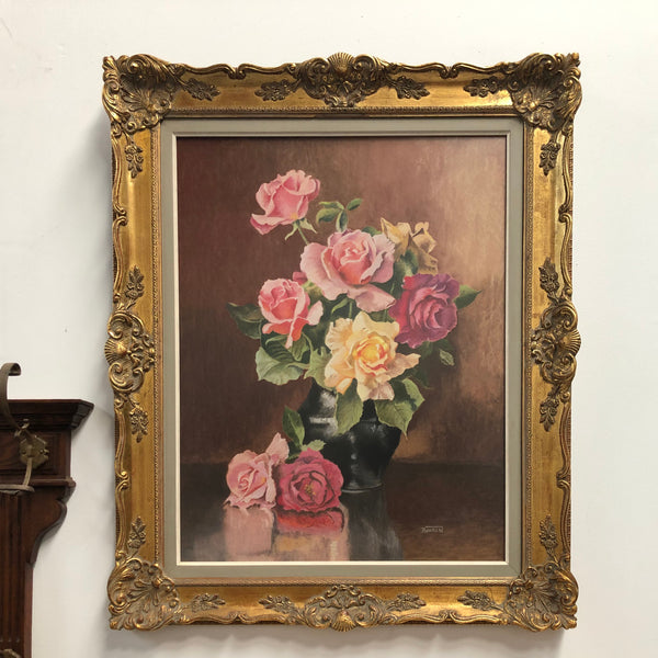 Vintage Framed Floral Painting Of Roses
