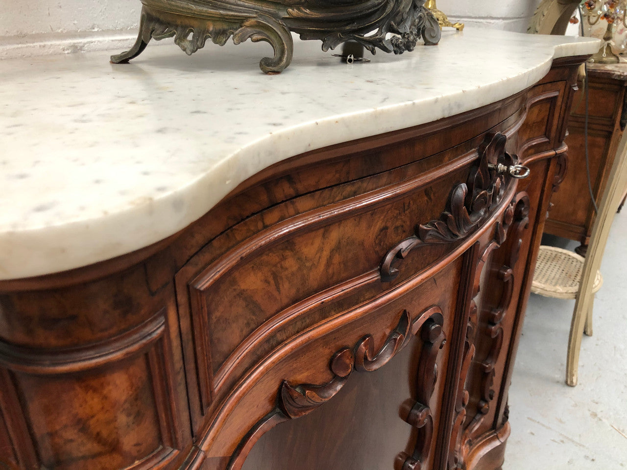 Antique French Figured Walnut Marble Top Buffet | Antique & Vintage | Moonee Ponds Antiques | Australia Wide Delivery