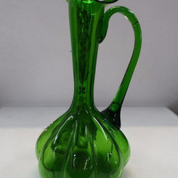 Green Victorian Glass Handled Vase