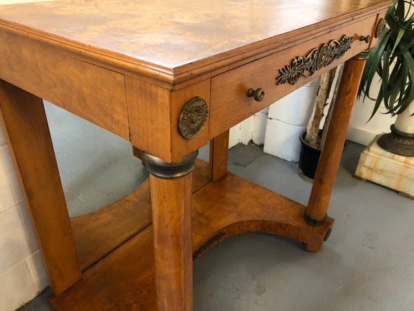 Art Deco Empire Style Console/Desk. It has a mirror underneath and a dawer. It could be used as a console table or as a small desk. In good restored condition.