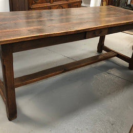 19th Century French Oak Farmhouse Table With Drawer