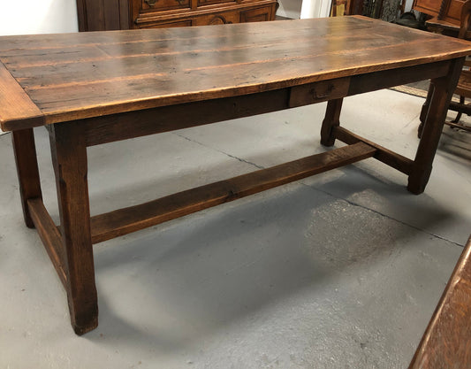 19th Century French Oak Farmhouse Table With Drawer