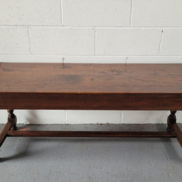 Rustic French Oak pedestal base coffee table. It is in good original detailed condition.