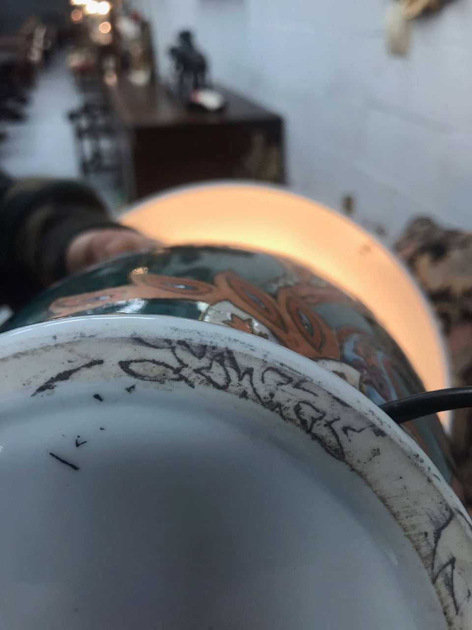 A Lovely Hand-painted Table Lamp With White Shade | Antique & Vintage | Moonee Ponds Antiques | Australia Wide Delivery
