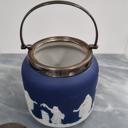 Wedgwood Blue Adam's Jasperware Biscuit Barrel