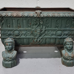 Rare French 19th Century cast iron green painted planter on stand. In good original condition.