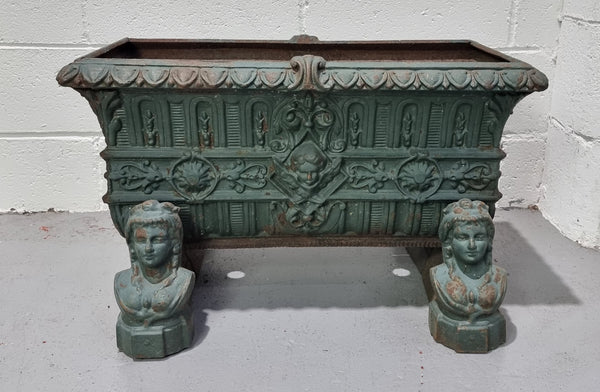 Rare French 19th Century cast iron green painted planter on stand. In good original condition.